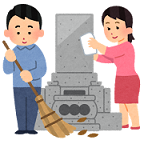 墓掃除をする男女
