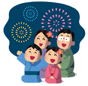 花火鑑賞する家族